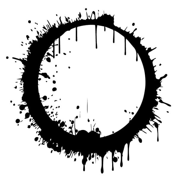 Circular black ink dripping splatter