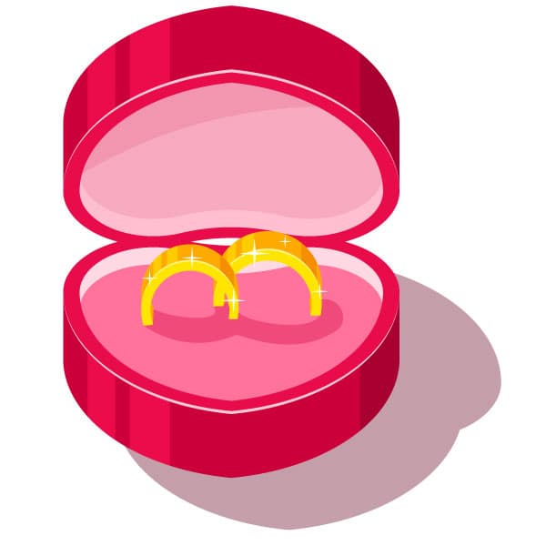 Golden rings in red gift box