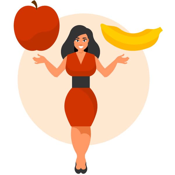 Slim woman with an apple and banana