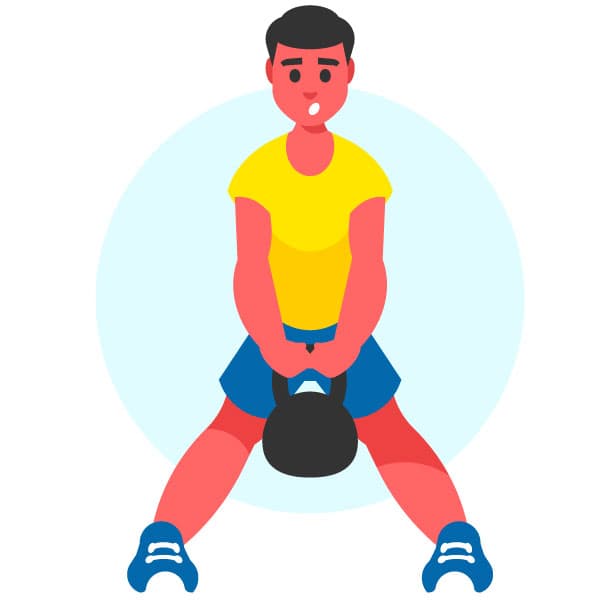 A boy is lifting a kettlebell