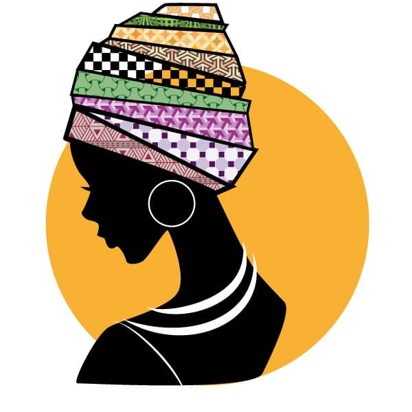 African woman wearing Ankara head wrap